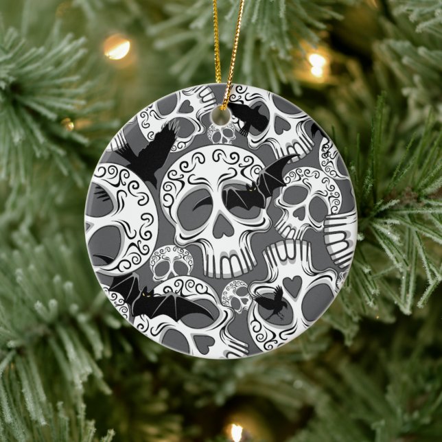 Skull Halloween Decorative Calaveras Ceramic Ornament (Tree)