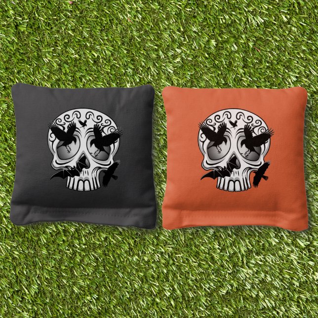 Skull Halloween Decorative Calaveras Cornhole Bags (Grass)
