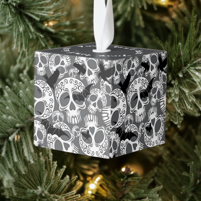 Skull Halloween Decorative Calaveras Cube Ornament (Tree)