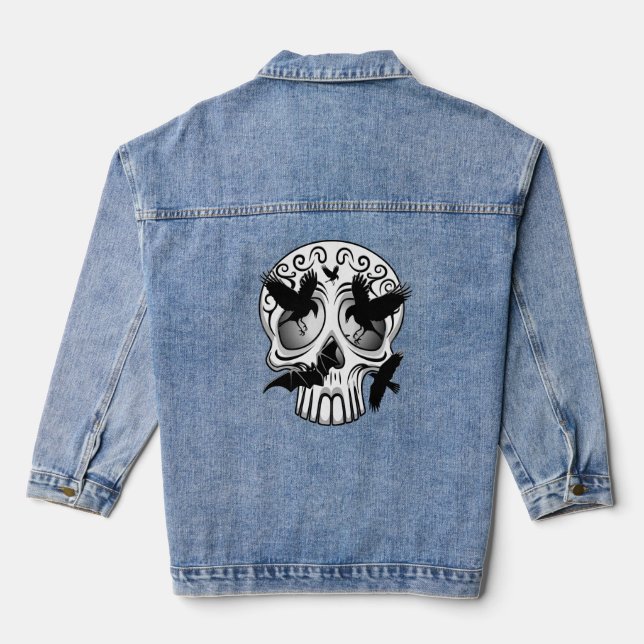 Skull Halloween Decorative Calaveras Denim Jacket (Back)