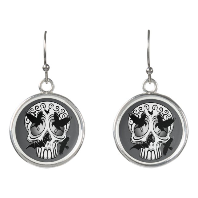 Skull Halloween Decorative Calaveras Earrings (Front)