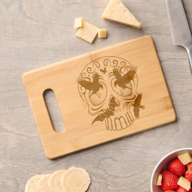 Skull Halloween Decorative Calaveras Engraved Cutting Board (Cheese)
