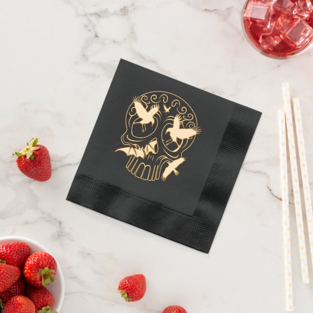 Skull Halloween Decorative Calaveras Foil Napkins (Insitu (Strawberry))