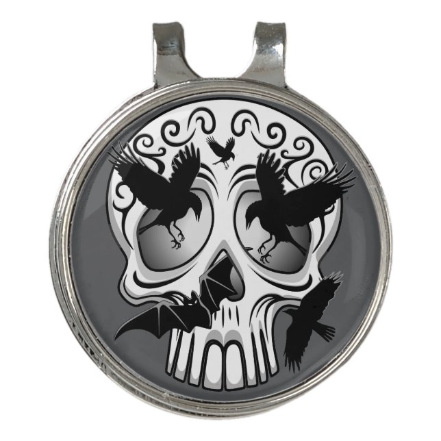 Skull Halloween Decorative Calaveras Golf Hat Clip (Front)