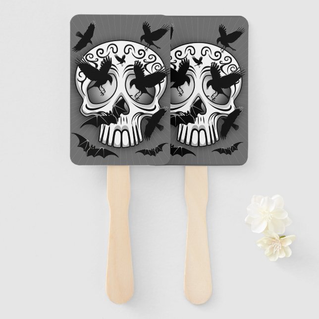Skull Halloween Decorative Calaveras Hand Fan (Front and Back)