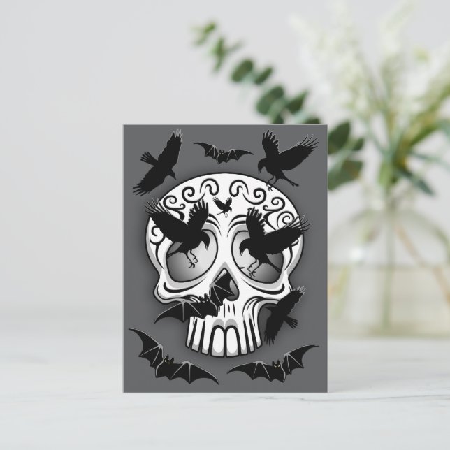 Skull Halloween Decorative Calaveras Holiday Postcard (Standing Front)