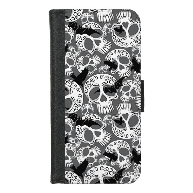 Skull Halloween Decorative Calaveras iPhone Wallet Case (Front)