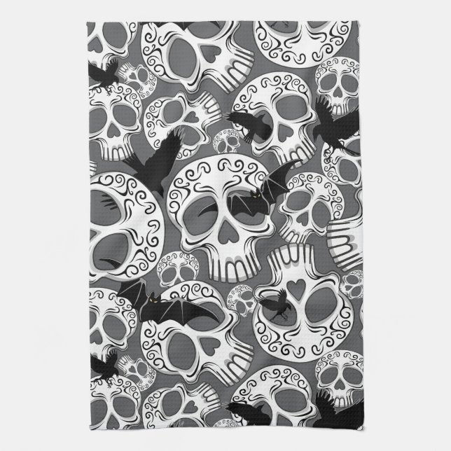 Skull Halloween Decorative Calaveras Kitchen Towel (Vertical)