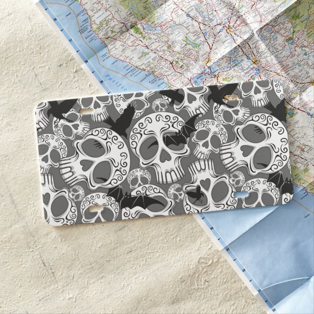 Skull Halloween Decorative Calaveras License Plate (In Situ)