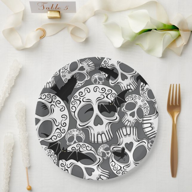 Skull Halloween Decorative Calaveras Paper Plates (Wedding)