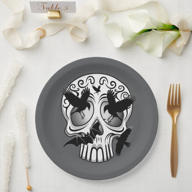 Skull Halloween Decorative Calaveras Paper Plates (Wedding)