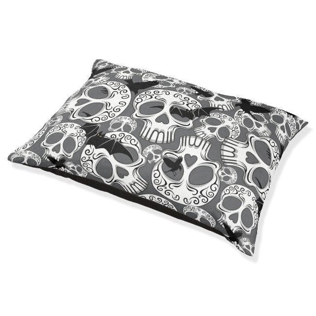 Skull Halloween Decorative Calaveras Pet Bed (Angled)
