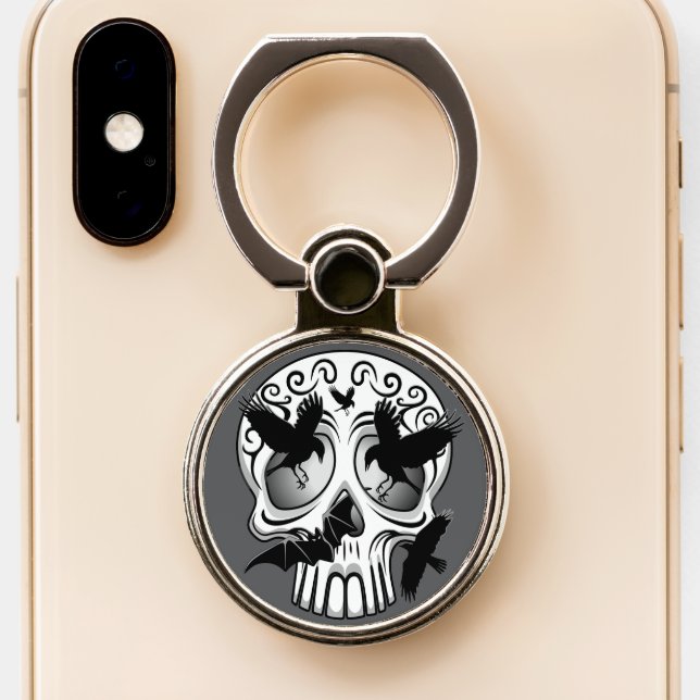 Skull Halloween Decorative Calaveras Phone Ring Stand (Close Up)