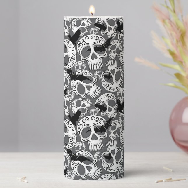 Skull Halloween Decorative Calaveras Pillar Candle (In Situ)