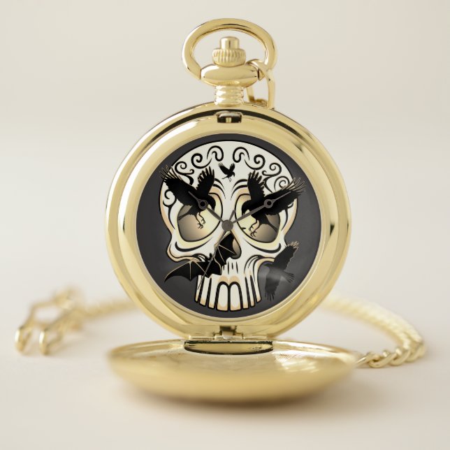 Skull Halloween Decorative Calaveras Pocket Watch (Inside)