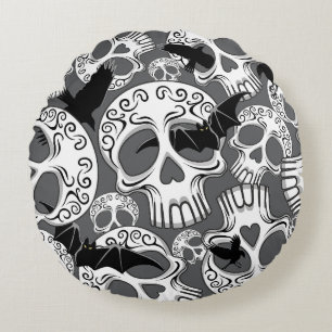 Skull Halloween Decorative Calaveras Round Pillow