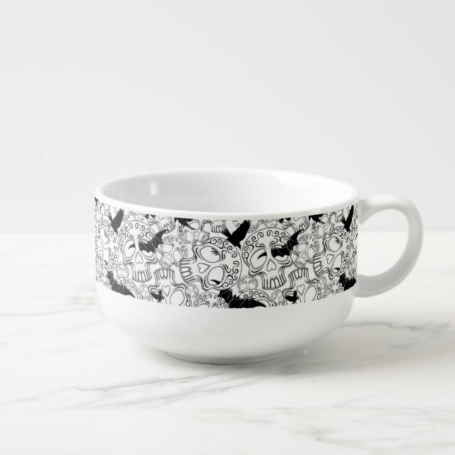 Skull Halloween Decorative Calaveras Soup Mug (Left)