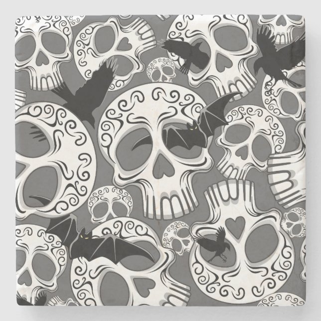 Skull Halloween Decorative Calaveras Stone Coaster (Front)