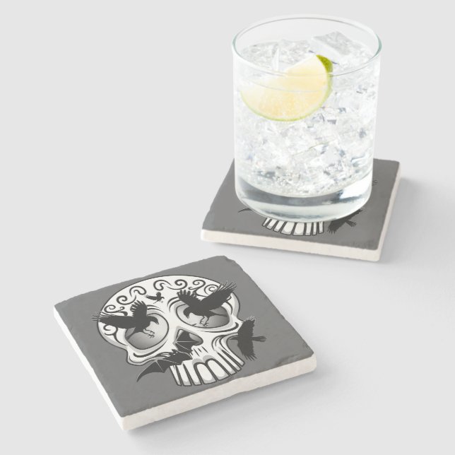 Skull Halloween Decorative Calaveras Stone Coaster (Side)