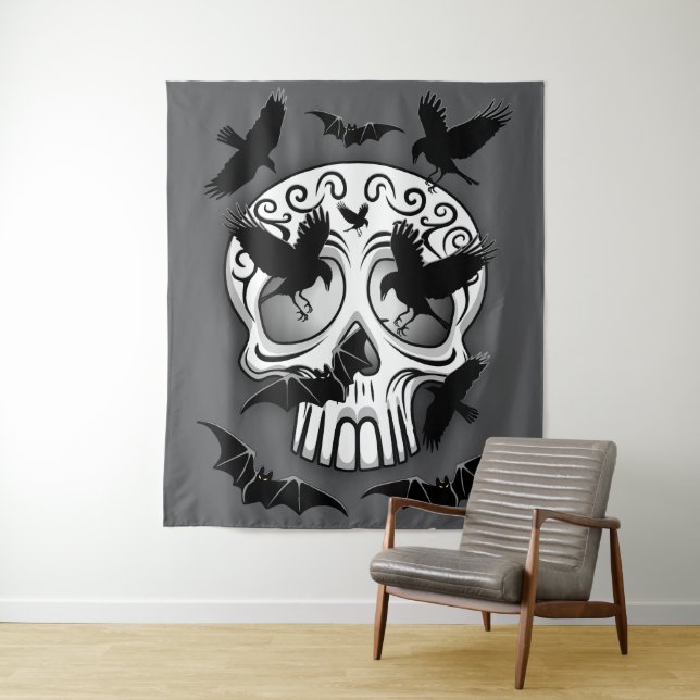 Skull Halloween Decorative Calaveras Tapestry (In Situ)