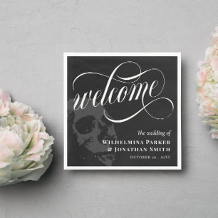 Skull Halloween Goth Wedding Welcome Napkins