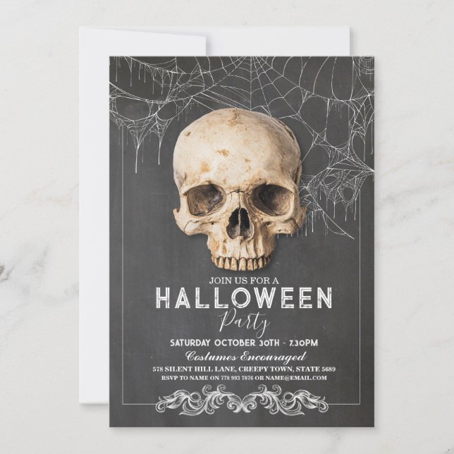 Skull Halloween Gothic Party Chalk Invitation (Front)