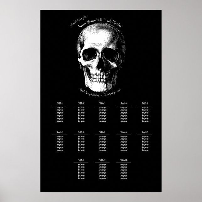 Skull Halloween Gothic Wedding Seating Chart (Front)