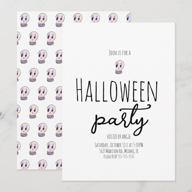 Skull Halloween Party Vintage Doodle  Invitation (Front/Back)