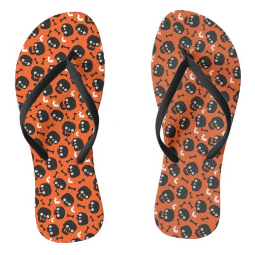 Skull Halloween Seamless Pattern Flip Flops