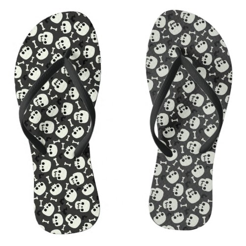 Skull Halloween Seamless Pattern Flip Flops