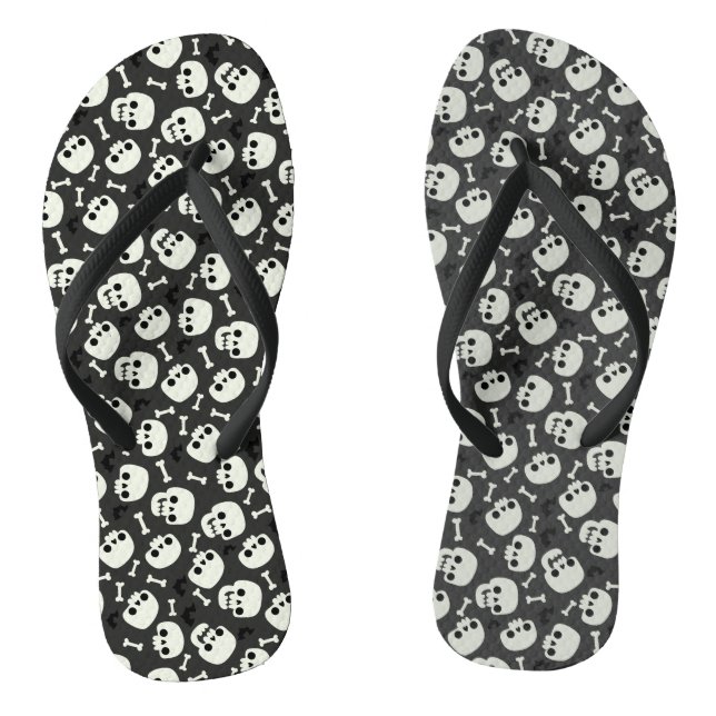 Skull Halloween Seamless Pattern Flip Flops (Footbed)