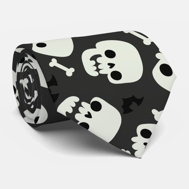 Skull Halloween Seamless Pattern Neck Tie (Rolled)
