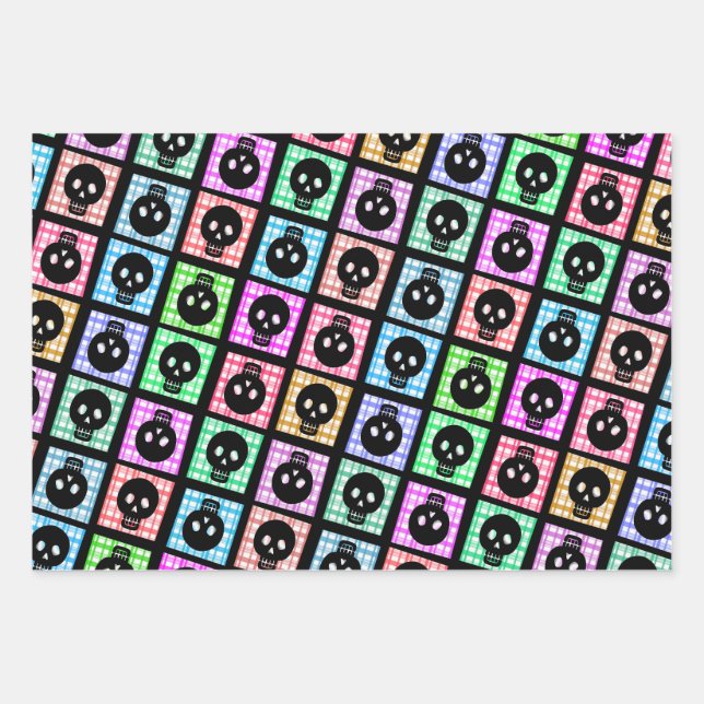 Skull Halloween Wrapping Paper Set  (Front)