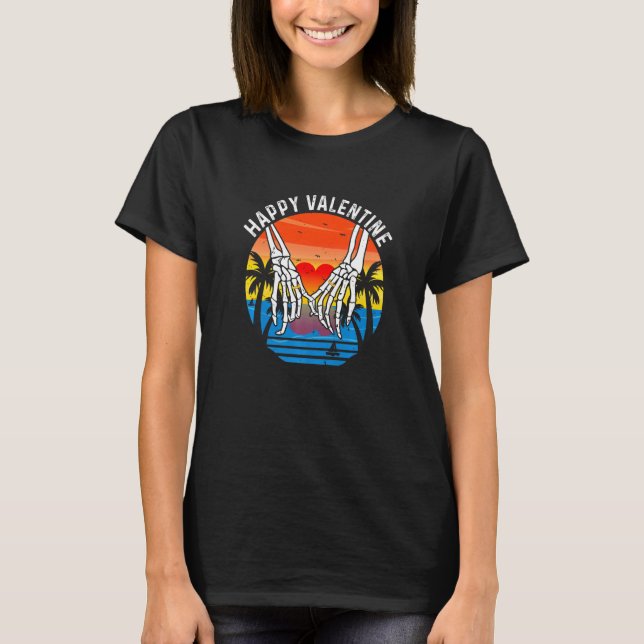 Skull Hand Heart Happy Valentine Funny Valentine's T-Shirt (Front)