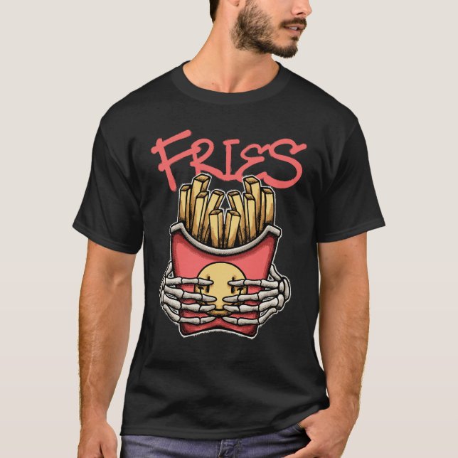 Skull Hands Grasping French Fries streetwear  T-Shirt (Front)