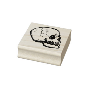 Skull Happy Halloween Horror Spooky Black Rubber Stamp
