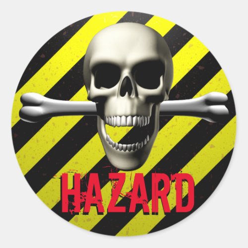 Skull Hazard Warning Classic Round Sticker