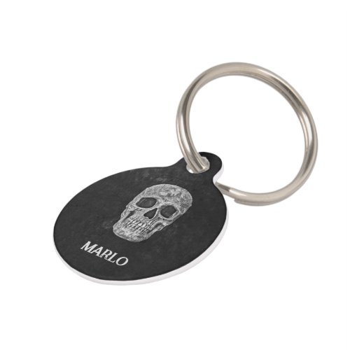 Skull Head Black And White Gothic Grunge Pet ID Tag