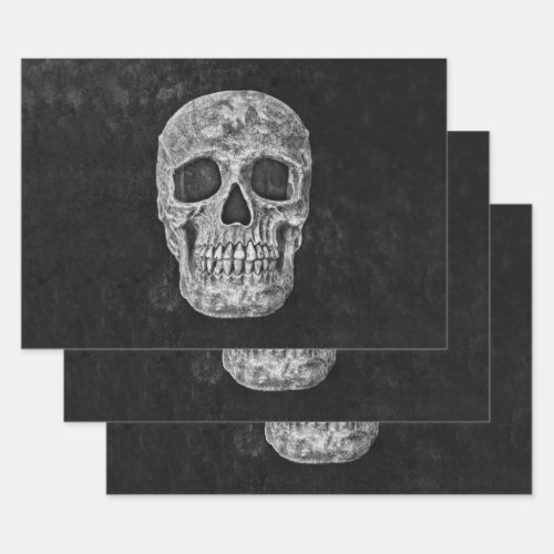 Skull Head Black And White Gothic Grunge Wrapping Paper Sheets