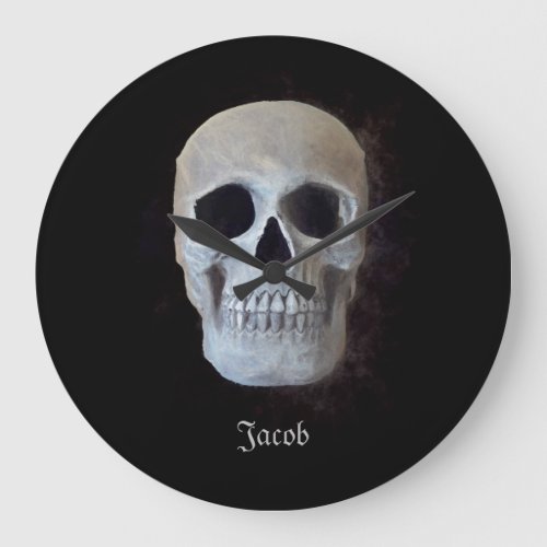 Skull Head Black And White Gothic Spooky Large Clock