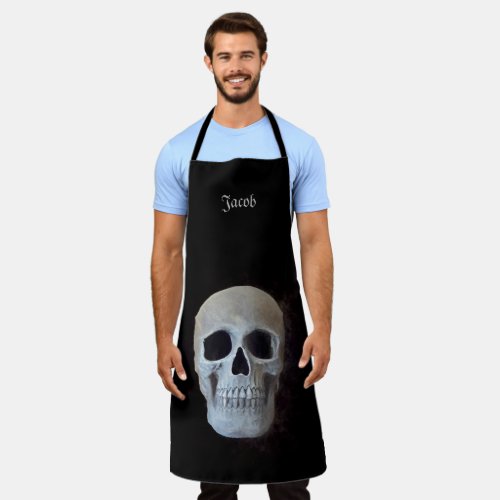 Skull Head Black And White Spooky Gothic Apron