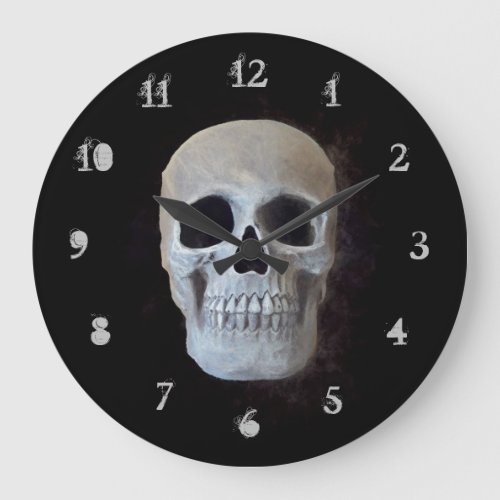 Skull Head Black White Gothic Spooky Cool Large Clock