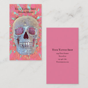 Skull Head Colorful Pink Green Tattoo Shop Business Card