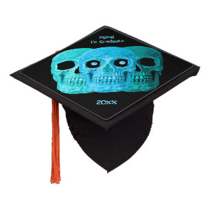 Skull Head Funny Blue Teal Black Gothic Graduation Cap Topper