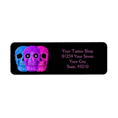 Skull Head Funny Colorful Gothic Black Pop Art Label