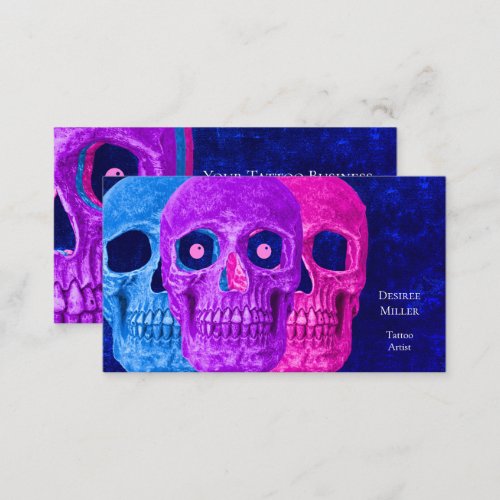Skull Head Funny Gothic Blue Texture Pop Art Business Card