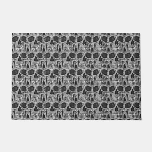 Skull Head Gothic Black And White Cool Art Pattern Doormat