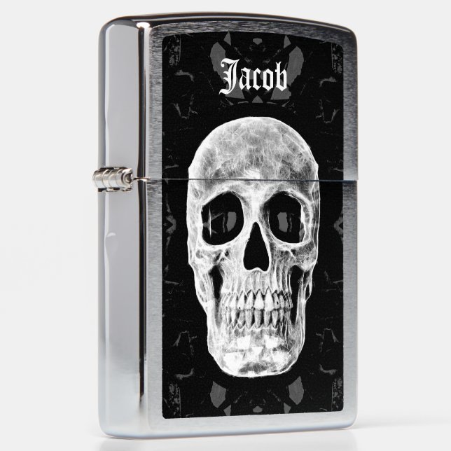 Skull Head Gothic Black And White Cool Custom Zippo Lighter (Right)