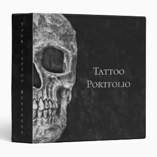 Skull Head Gothic Black And White Tattoo Shop 3 Ring Binder