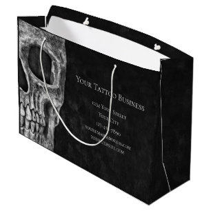 Skull Head Gothic Black And White Tattoo Shop Large Gift Bag